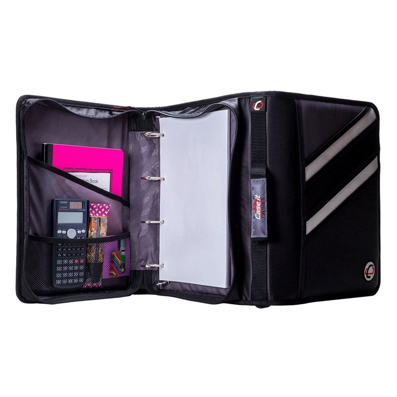 Dual D-Ring Zipper Binder 3 Inch Capacity Organizer for Documents - Black