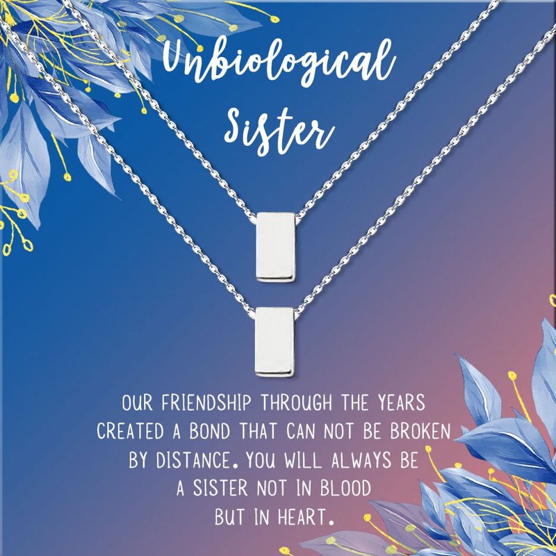 Unbiological Sister Gift Necklace - Soul Sister Card Jewelry Set - Silver or Gold Variants
