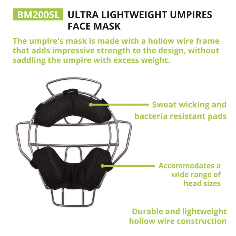 Lightweight Umpire Face Mask with Steel Cage & Adjustable Fit - Protects Head & Face