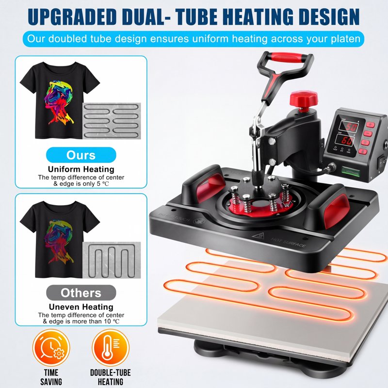 8-in-1 Heat Press Machine 15x12in Digital Sublimation Vinyl Transfer