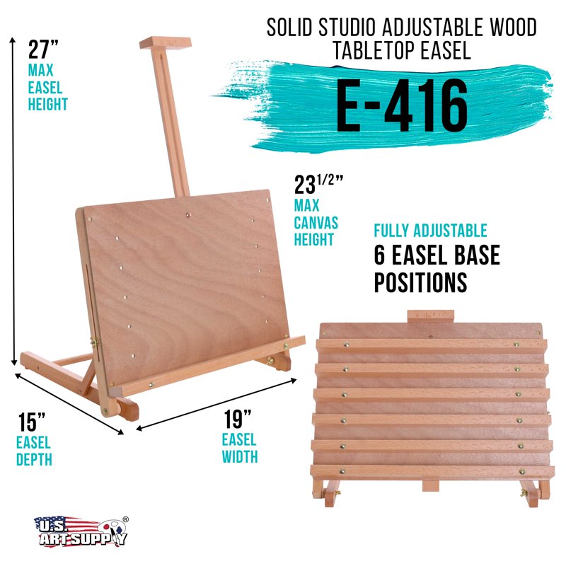 Adjustable Wooden Artist Easel - Desktop Studio Painting & Drawing Board, 27"