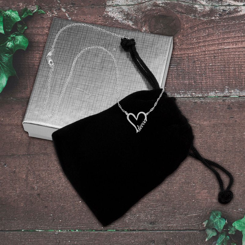 Personalized Sterling Silver Heart Name Necklace - Custom Up to 8 Letters Gift