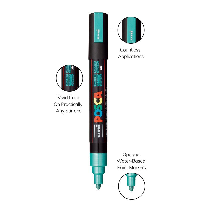 POSCA PC-5M Metallic Paint Markers Set - 8 Reversible 1.8-2.5mm Tips for Arts & Crafts