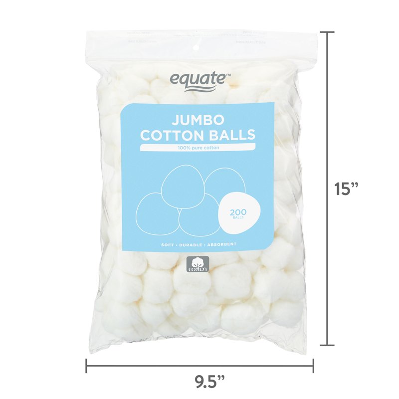 Jumbo Cotton Balls 200 Pack - Soft, Absorbent Skin & DIY Use