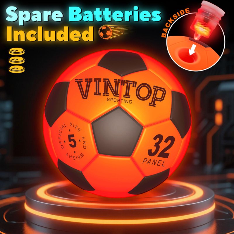 Light Up Soccer Ball – Size 5, LED Glow in the Dark, Impact Activated