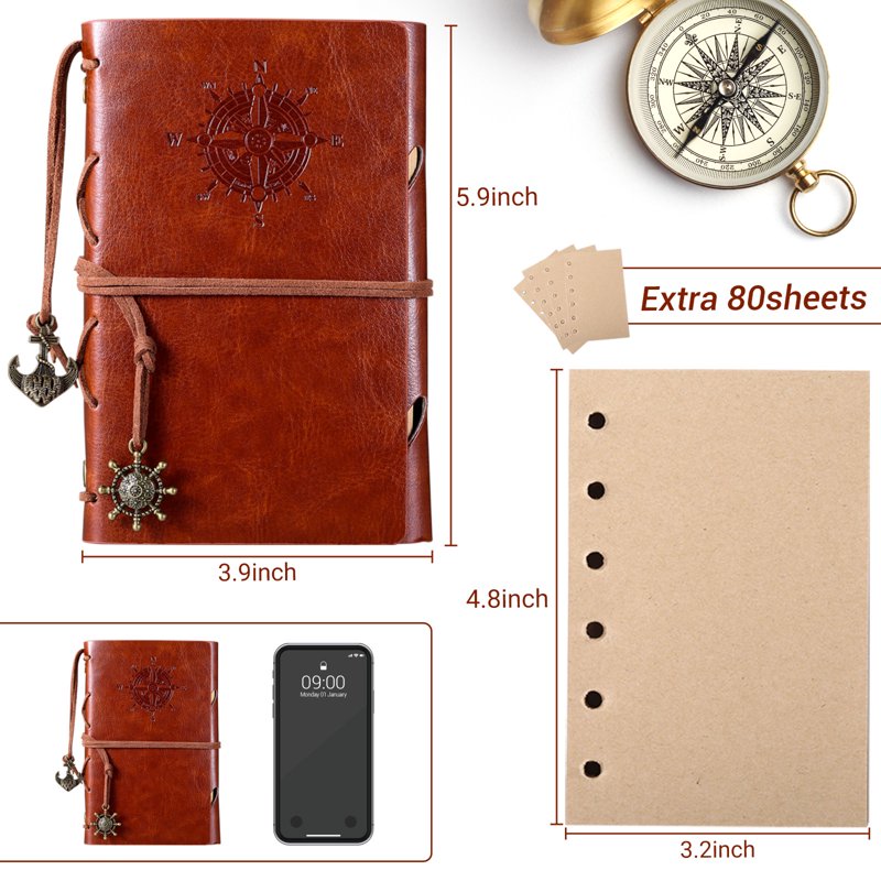 Vintage PU Leather Travel Notebook - Refillable Pocket Journal for Men & Women
