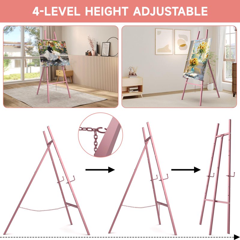 Adjustable Metal Easel Stand for Sign Display and Artwork - Heavy Duty, Foldable, Multiple Heights
