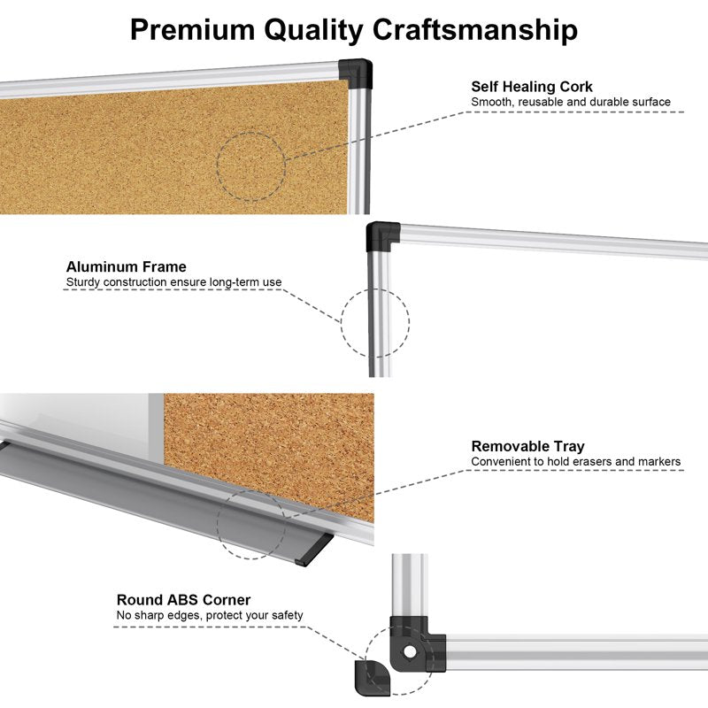 Magnetic Cork and Dry Erase Wall Board Combo - Bulletin and Whiteboard
