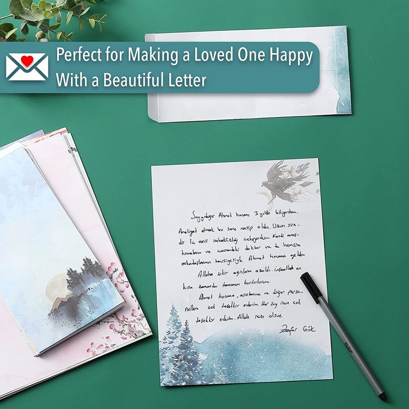Stationery Set with 6 Beautiful Patterns, 30 Sheets & 18 Envelopes, 10x7.3 Inches