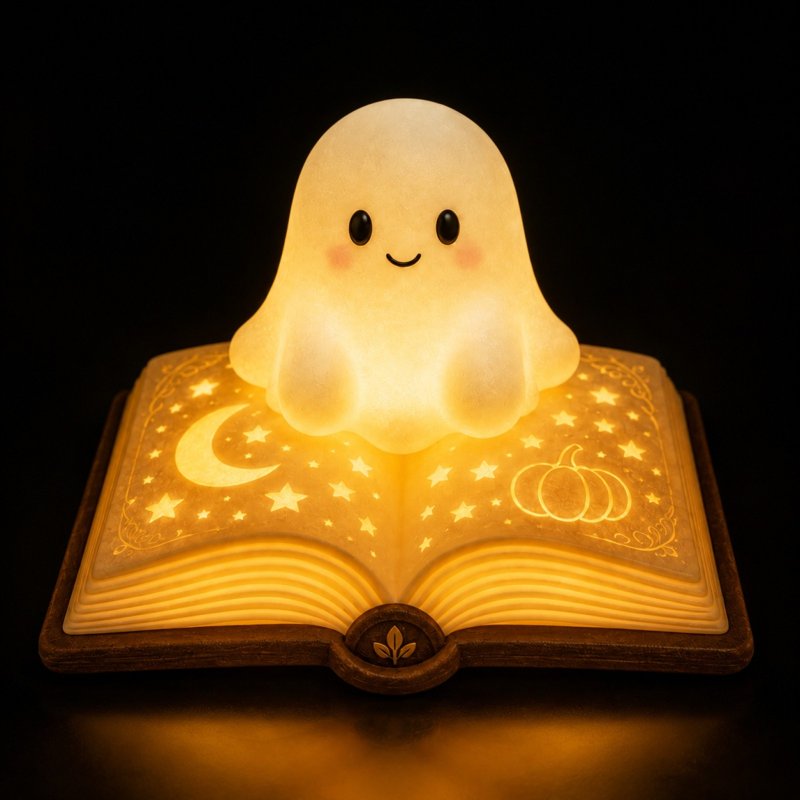 Halloween Ghost Book Lamp - Light Up Figurine Night Light for Home & Party Decor