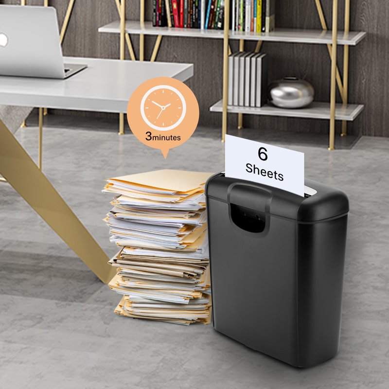 6-Sheet Paper Shredder with 3 Gallon Bin, Strip-Cut for Home Office Security