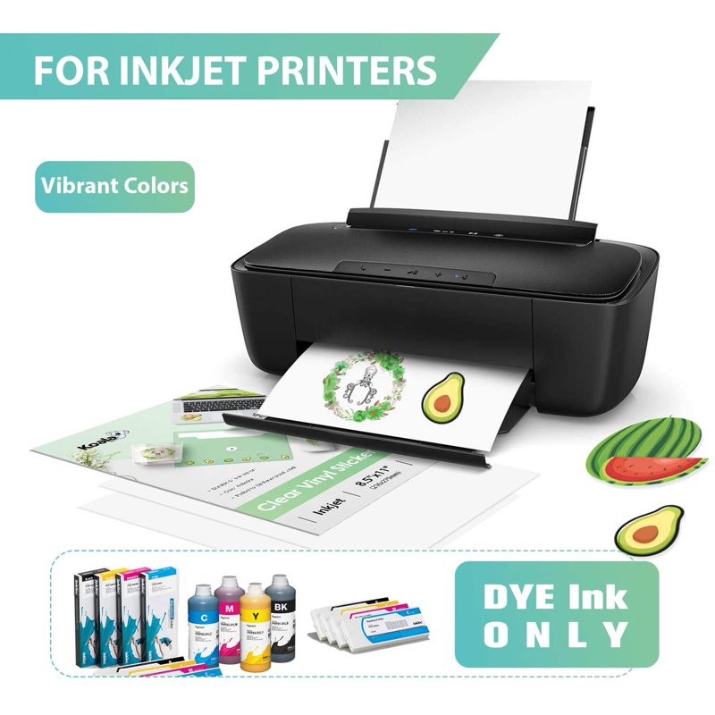 Clear Printable Vinyl Sticker Paper for Inkjet Printers - Waterproof 8.5x11 Inch Sheets