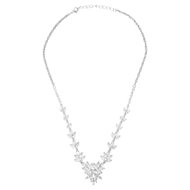 Sterling Silver and Cubic Zirconia Leaves Necklace - 18 Inch with Extender