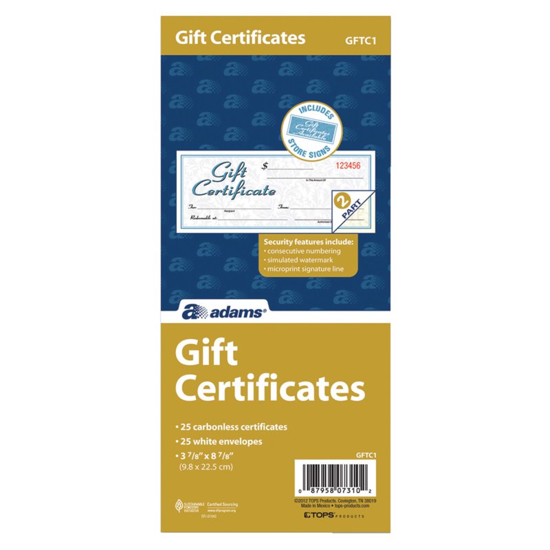 Gift Certificates with Envelopes - 25 Pack, Rectangular, 8x3.4 Inches