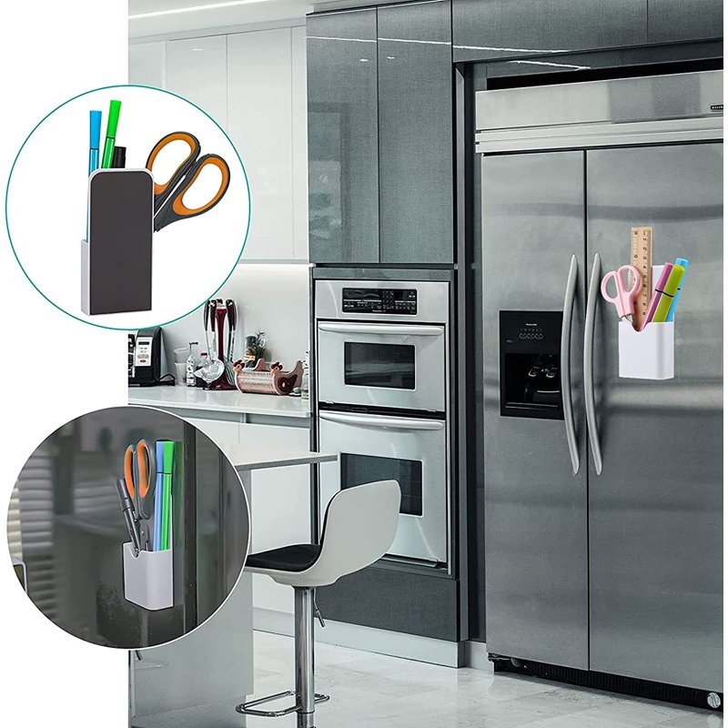 Magnetic Pen Holders 4 Pack - White Refrigerator & Whiteboard Storage Organizers