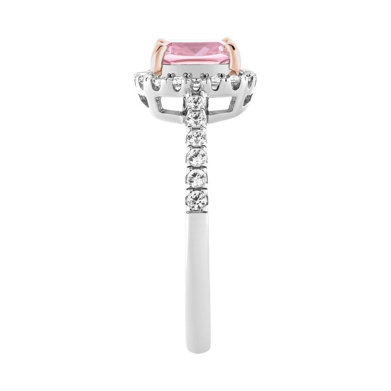 Sterling Silver Pink Diamond and White Sapphire Engagement Ring - Halo Style, Rose Gold Plated, Sizes 6-8