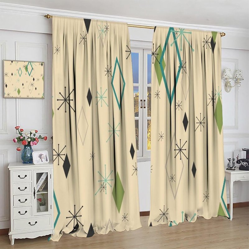 Retro 50s Atomic Mid Century Modern Space Window Curtains - Insulated 2 Panel Sets
