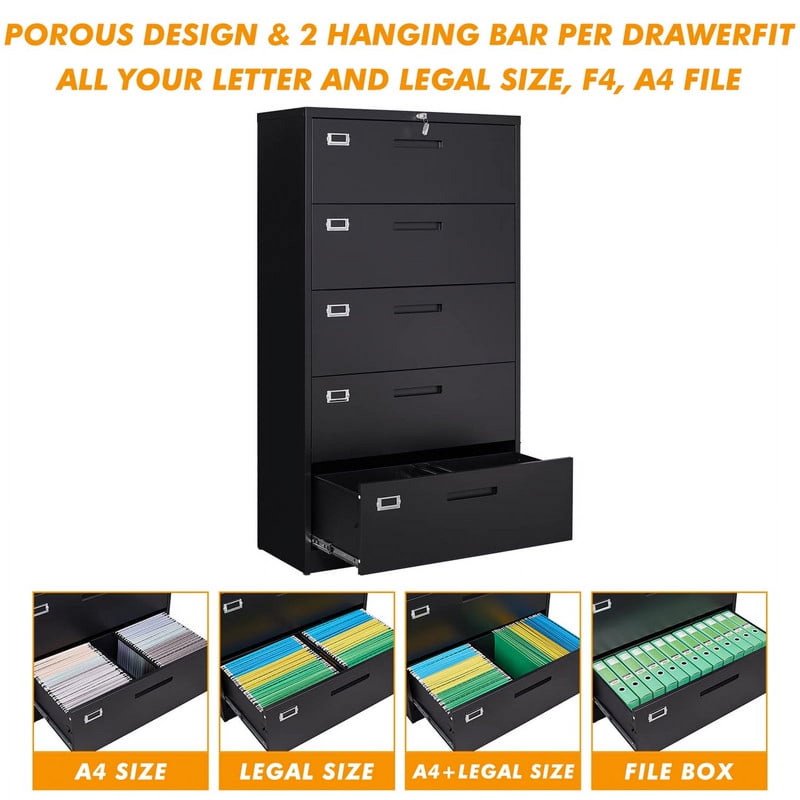 5 Drawer Lockable Metal File Cabinet for Home Office & Business