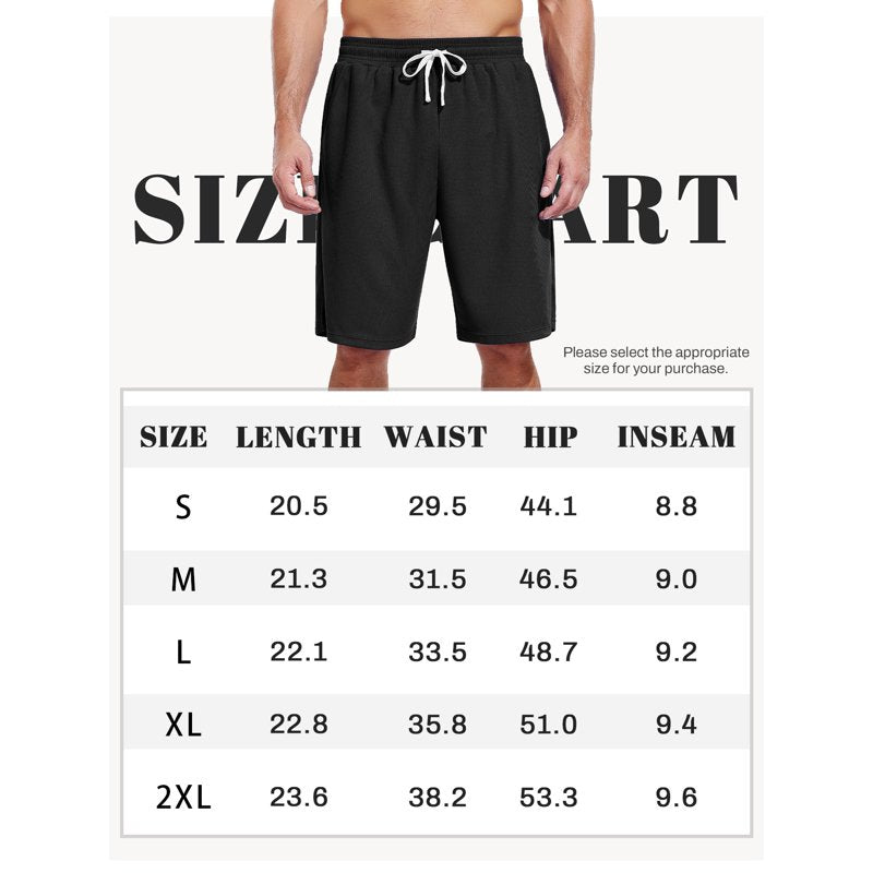Men's Athletic Shorts with Pockets & Elastic Waistband for Running Gym & Basketball