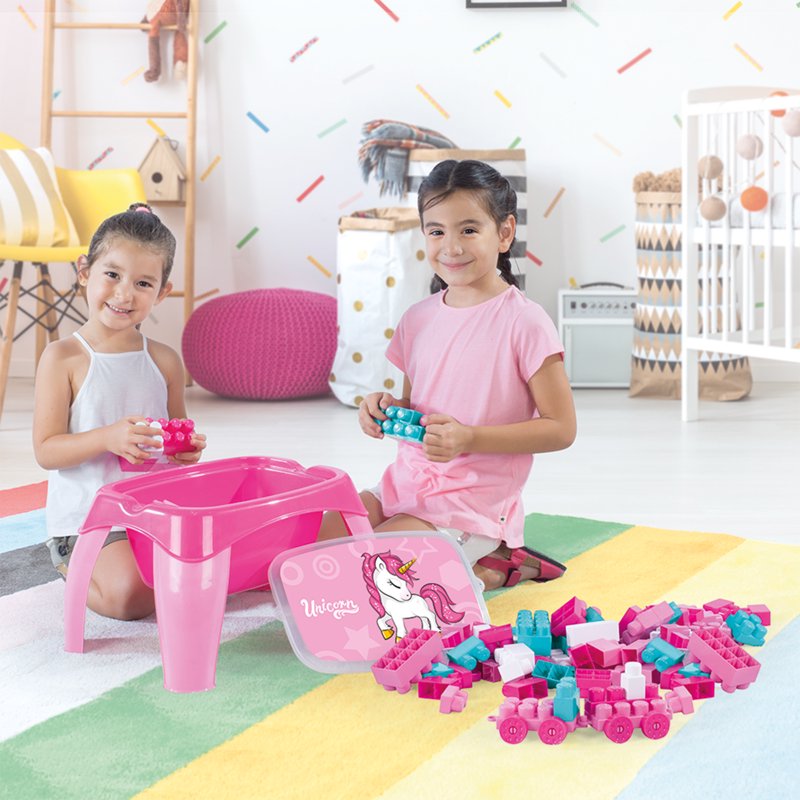 Kids Activity Table with 30-Piece Building Blocks Set and Storage - Toddler Play Desk
