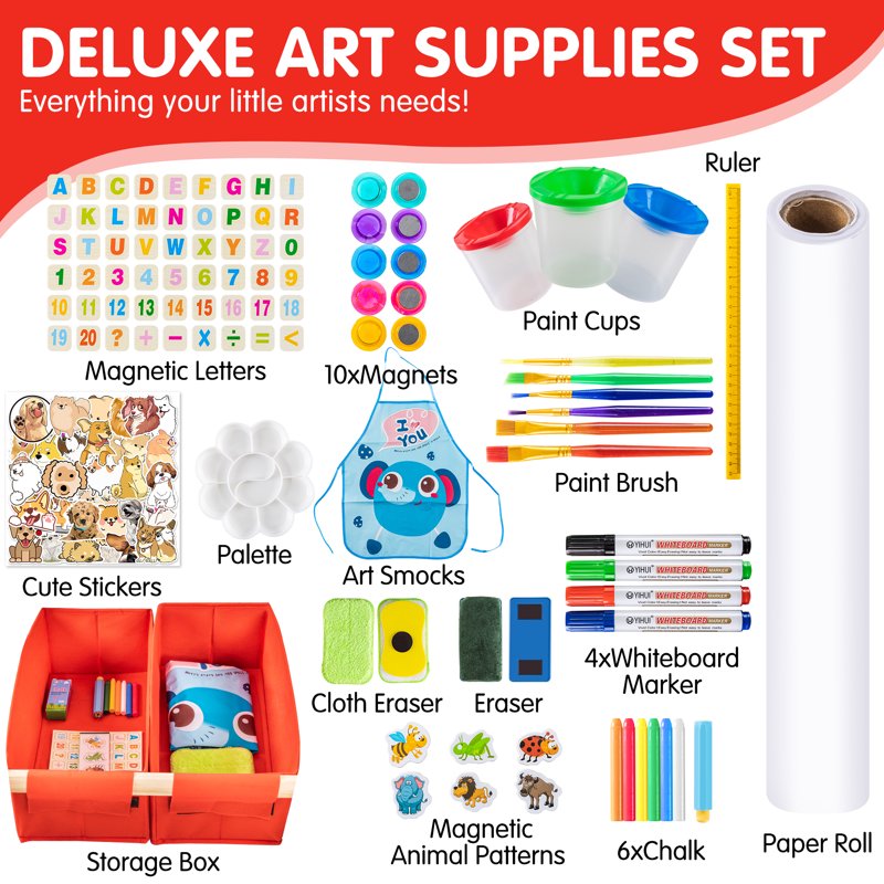 Kids Art Easel with Magnetic Double-Sided Board & Adjustable Height