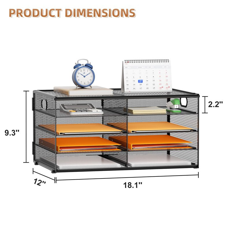 5-Tier Desktop Organizer with Metal Paper Tray Storage Rack, Black