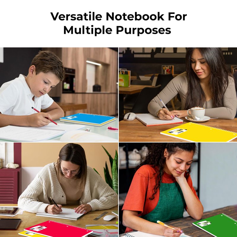 12 Pack Wide Ruled Spiral Notebooks 5-Subject, 300 Pages, Soft Cover, Assorted Colors