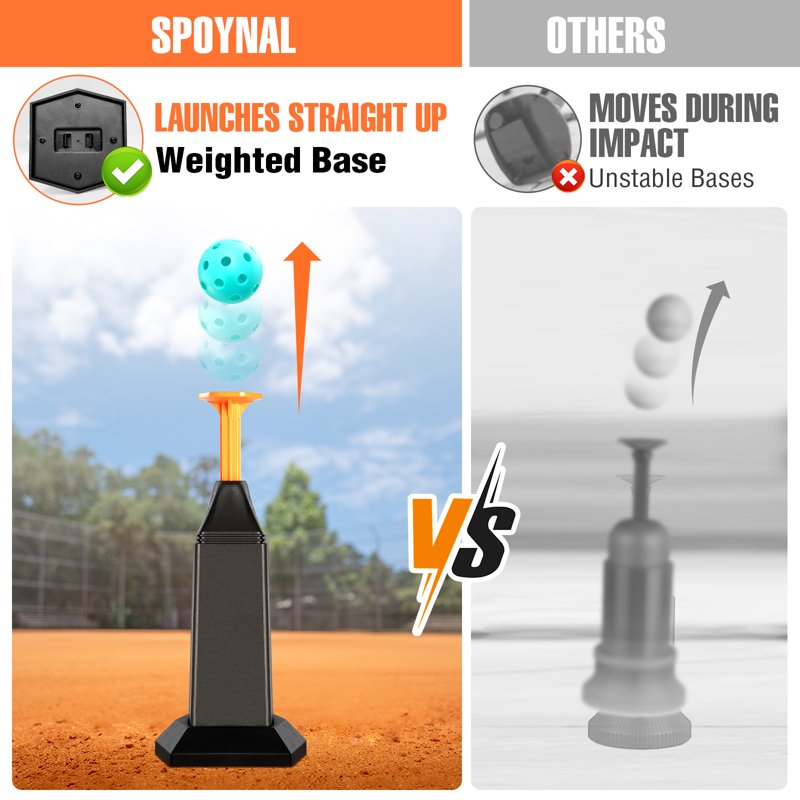 Baseball Training Tee Popper with Auto Rebound & 12 Balls - Portable Pitching Machine for Solo Practice