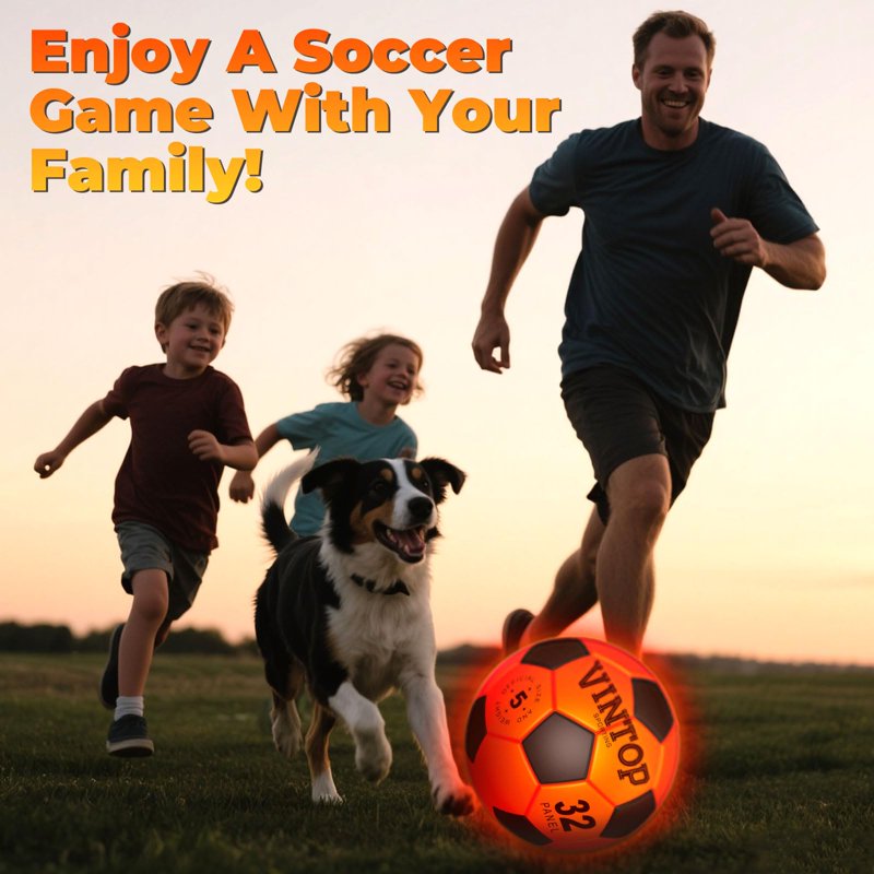Light Up Soccer Ball – Size 5, LED Glow in the Dark, Impact Activated