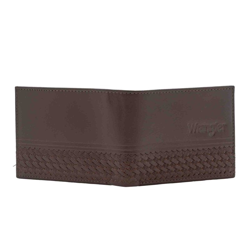 Men's Bifold Leather Wallet with Basket Weave Pattern - Western Style