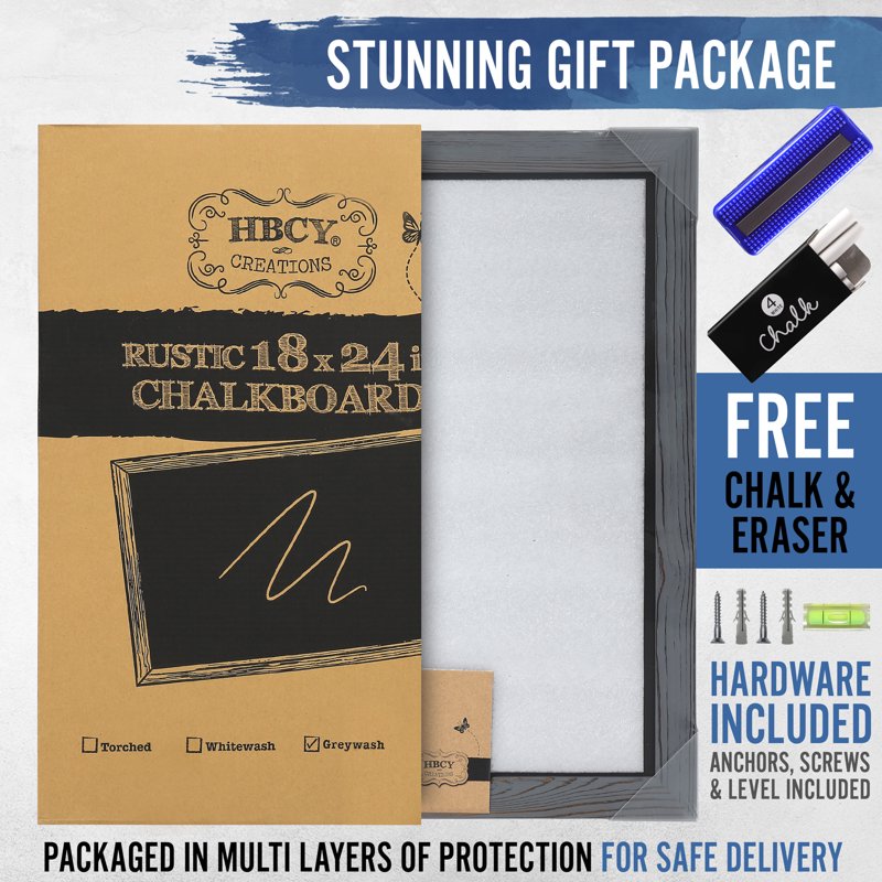 Magnetic Wall Chalkboard 18x24 Inches - Rustic Grey Frame for Kitchen & Events