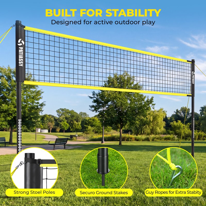 Portable Volleyball Net Set with Adjustable Height, Steel Poles & Carry Bag