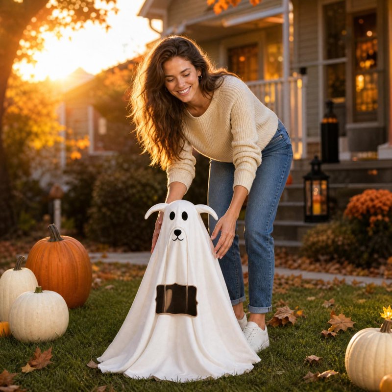 Halloween Ghost Decorations Set - Standing Fabric Ghosts for Indoor Outdoor Porch & Mantel