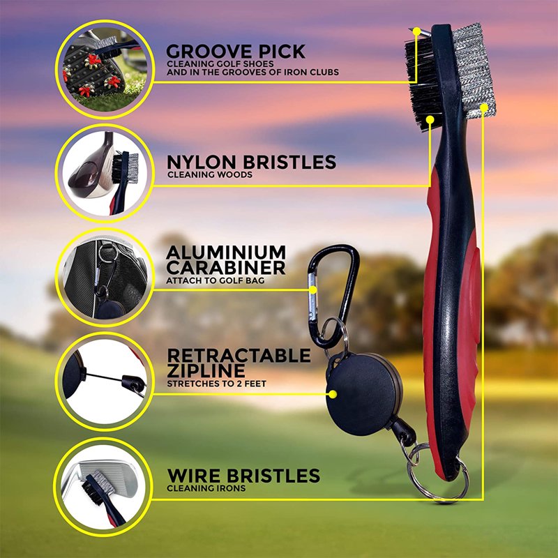 Golf Club Groove Cleaner Brush Set with Carabiner - 2 Pack