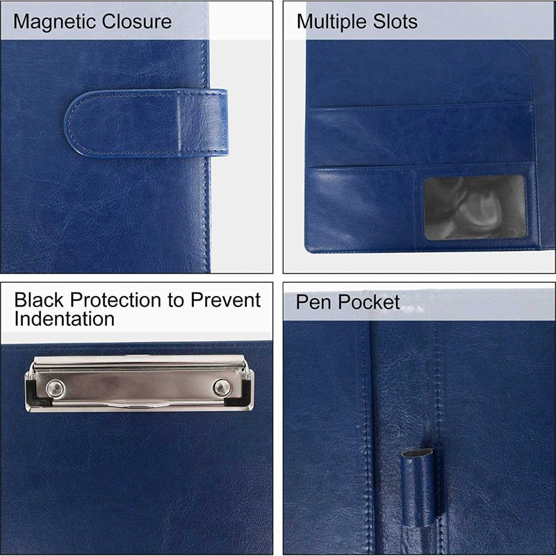 Business Magnetic Closure Padfolio Portfolio File Folder - A4 Size, PU Leather, Blue