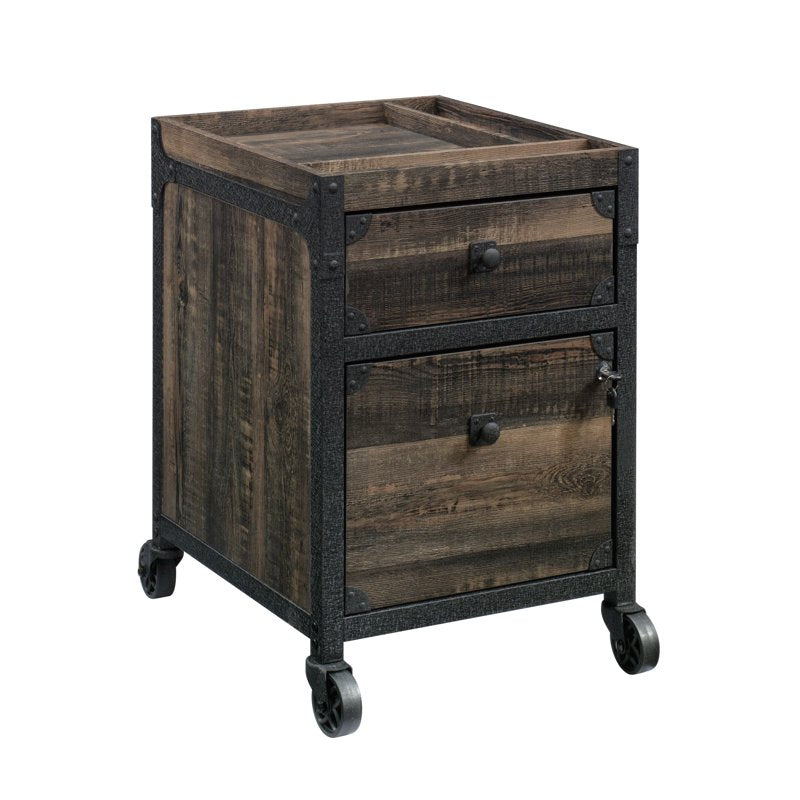 Mobile File Cabinet with Locking Drawers and Casters - Rustic Oak Finish