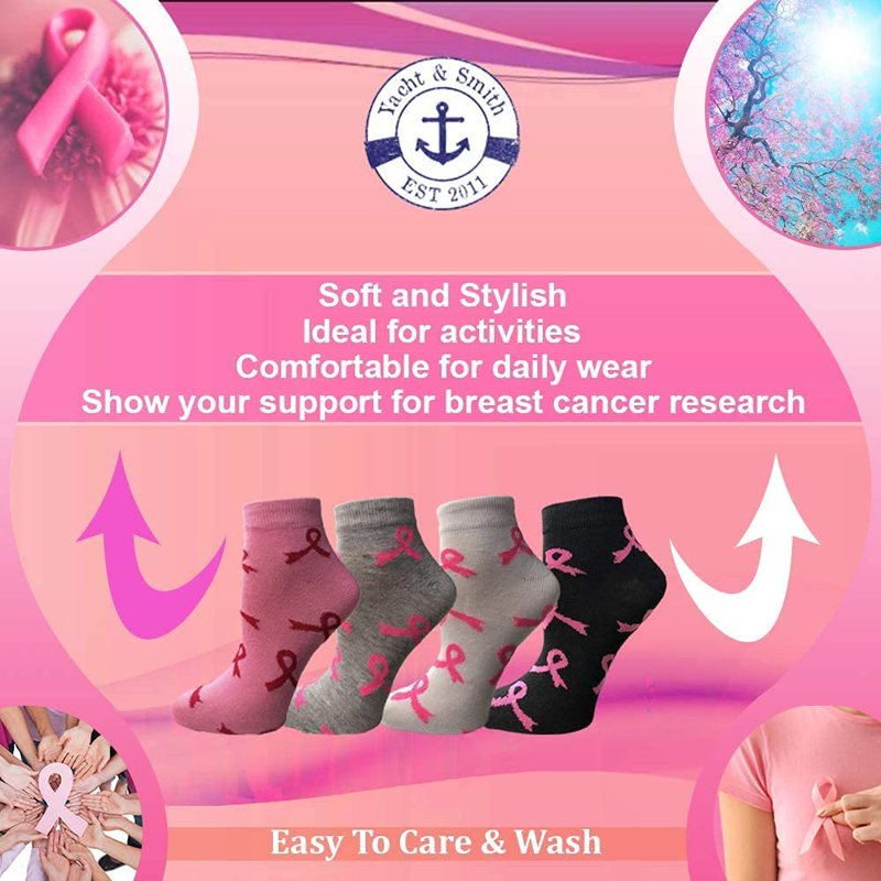 60 Pairs Women's Pink Ribbon Breast Cancer Awareness Socks - Ankle & Crew Styles