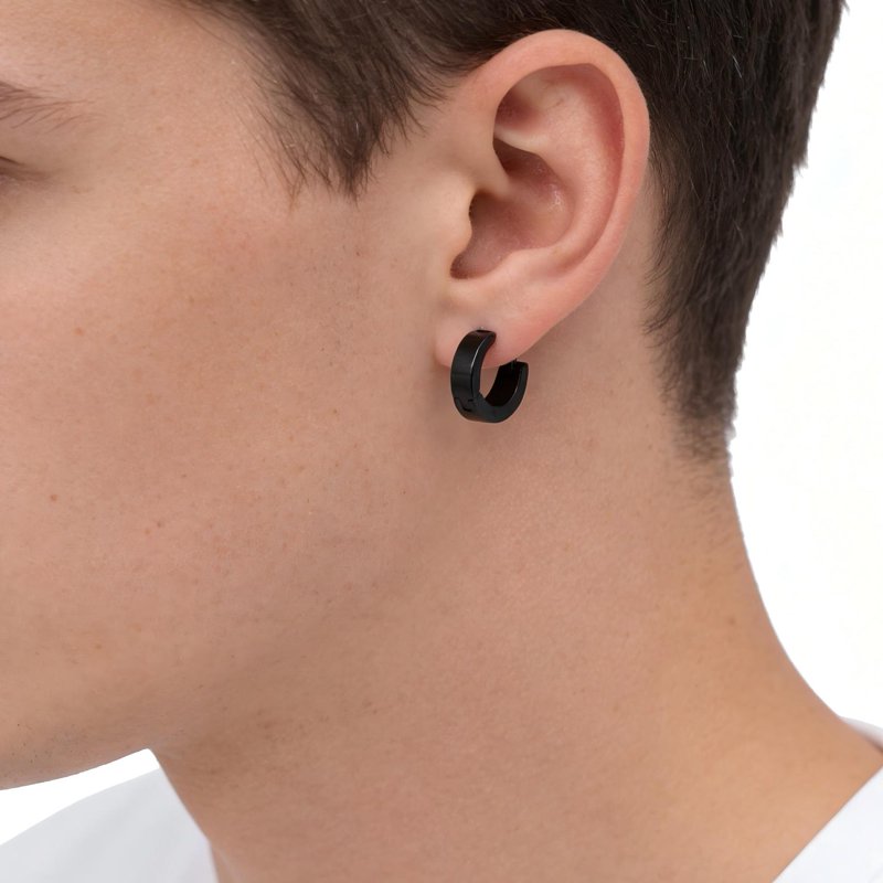 Men's Black Stainless Steel Earring Set 3 Styles Hypoallergenic Jewelry