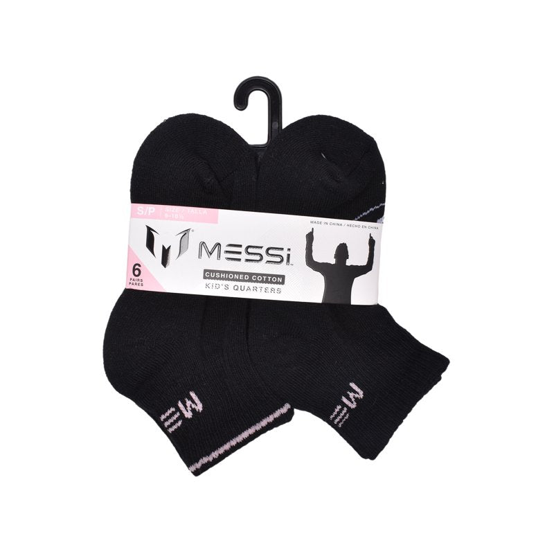 Messi Boys Quarter Socks 6-Pack - Size S-L, Black Logo M Variation