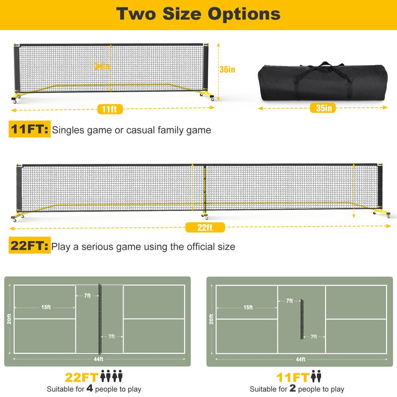 Portable Pickleball Net System with Wheels for Full and Half Court Play