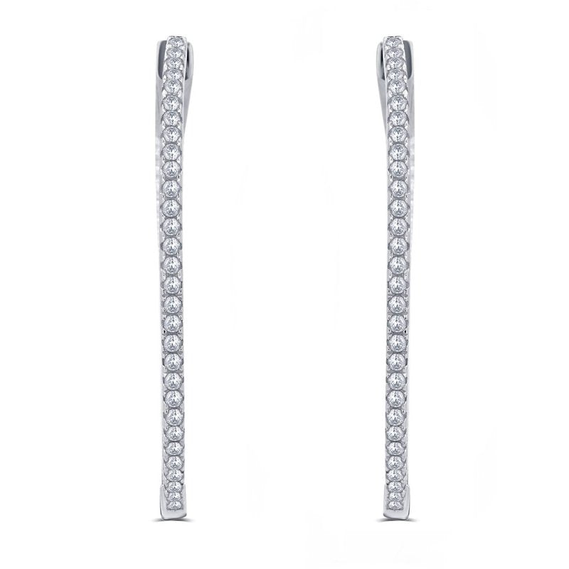 1/2 Carat CZ Hoop Earrings - Rhodium & Goldtone Inside Outside Brass