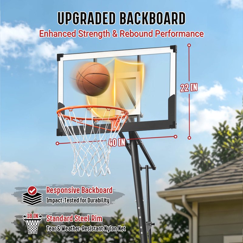 Portable Adjustable Basketball Hoop with Shatterproof Backboard, 3.4-10 Ft, Wheels
