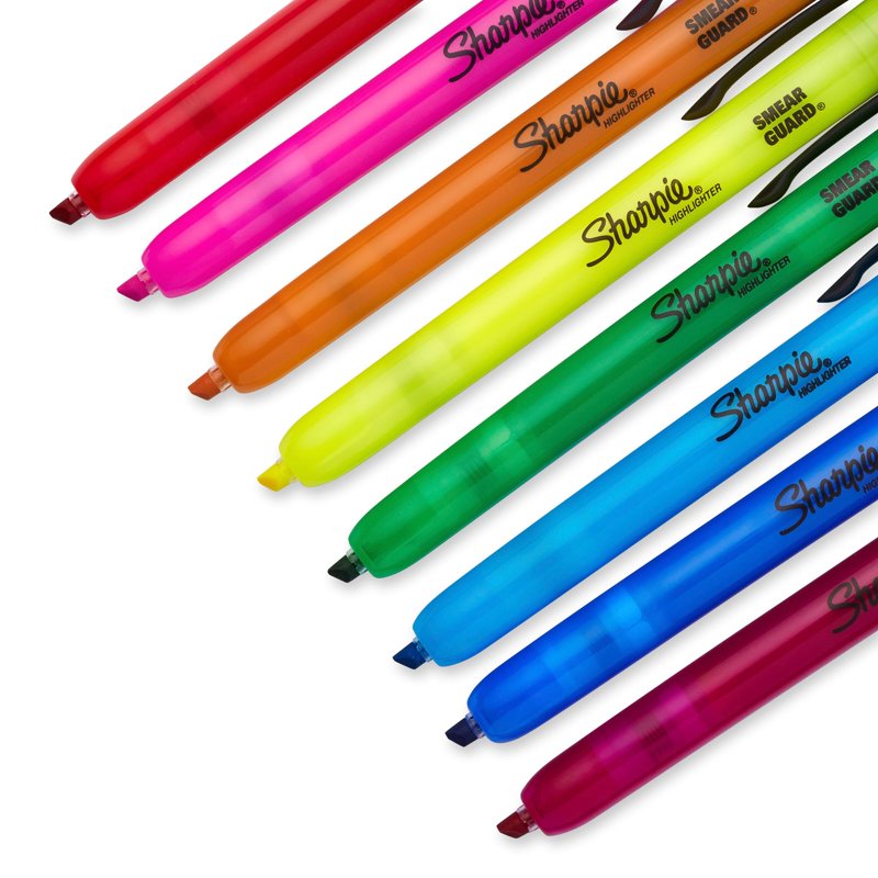 Highlighters Set 8 Bright Fluorescent Colors Retractable Chisel Tip