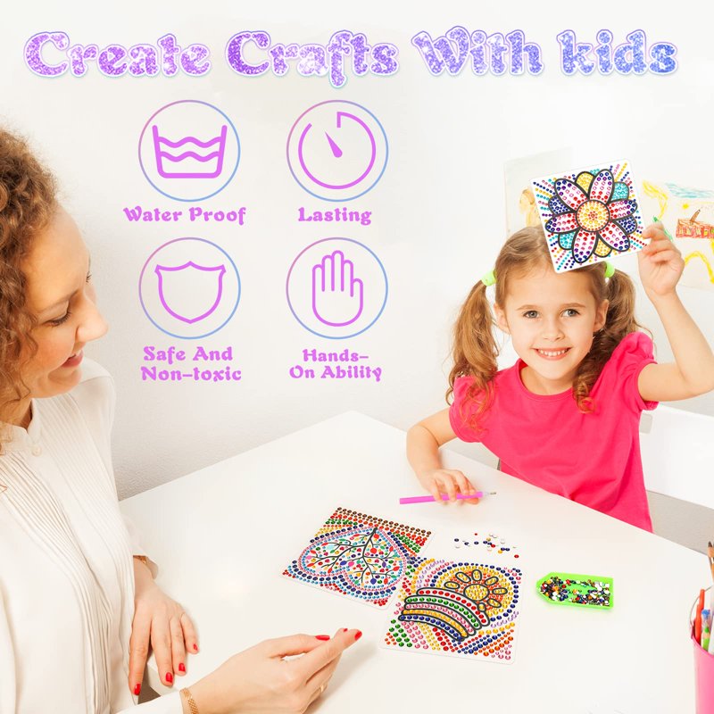 Kids Diamond Painting Craft Kit with 6 Designs for Ages 7-12 - Sun Catcher Gem Art Set