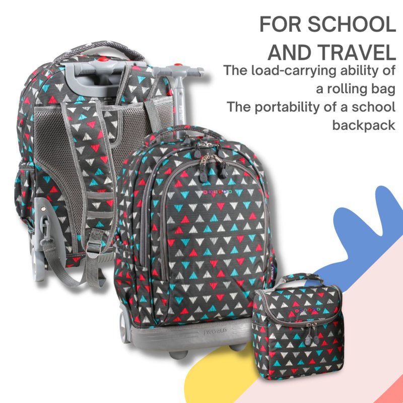 Girls Rolling Backpack and Lunch Bag Set - 18 Inch Durable Travel & School Accessory