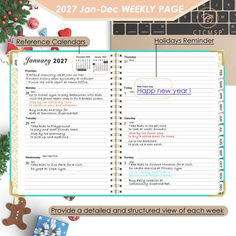 2027 Weekly Monthly Planner Calendar Notebook 6.3x8.5 Inches Hardcover Schedule