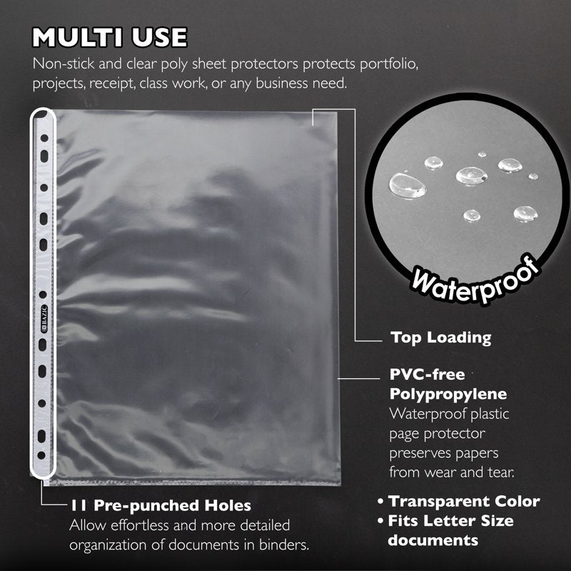 Heavyweight Sheet Protectors for 11-Hole Binders - Clear Plastic Sleeves (10 Pack)