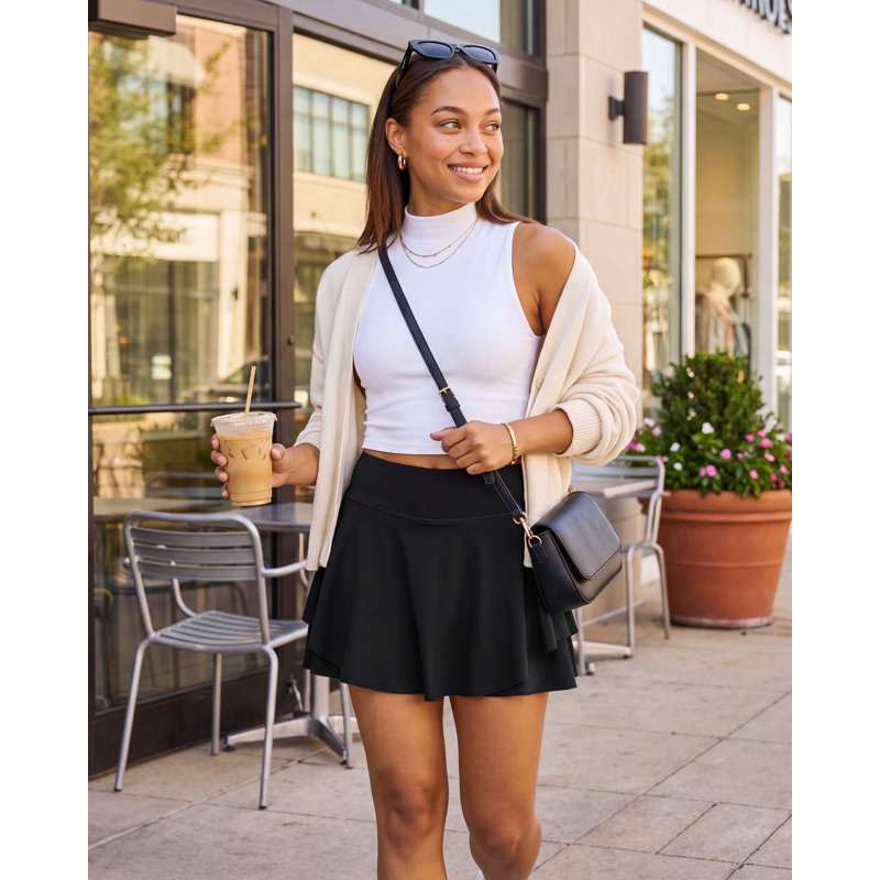 Women's 14-Inch Layered Ruffle Tennis Skort Set - Moisture-Wicking Athletic Skirts with Pockets