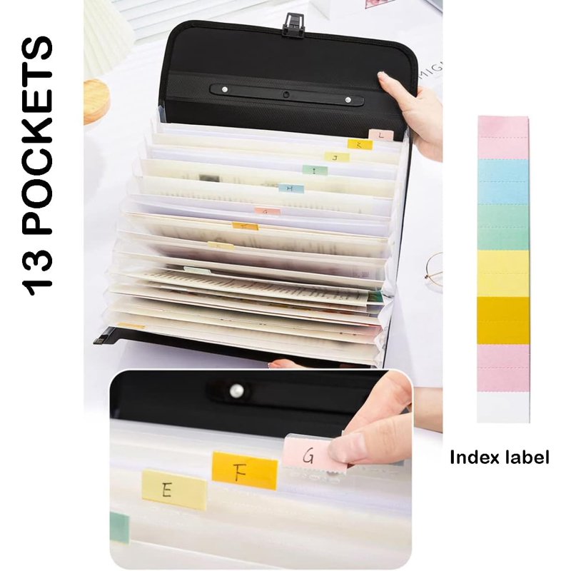 TRANBO Extra Large Legal Size 13-Pocket Expanding File Organizer with Handle - Black (Variation: Legal Size, Black)