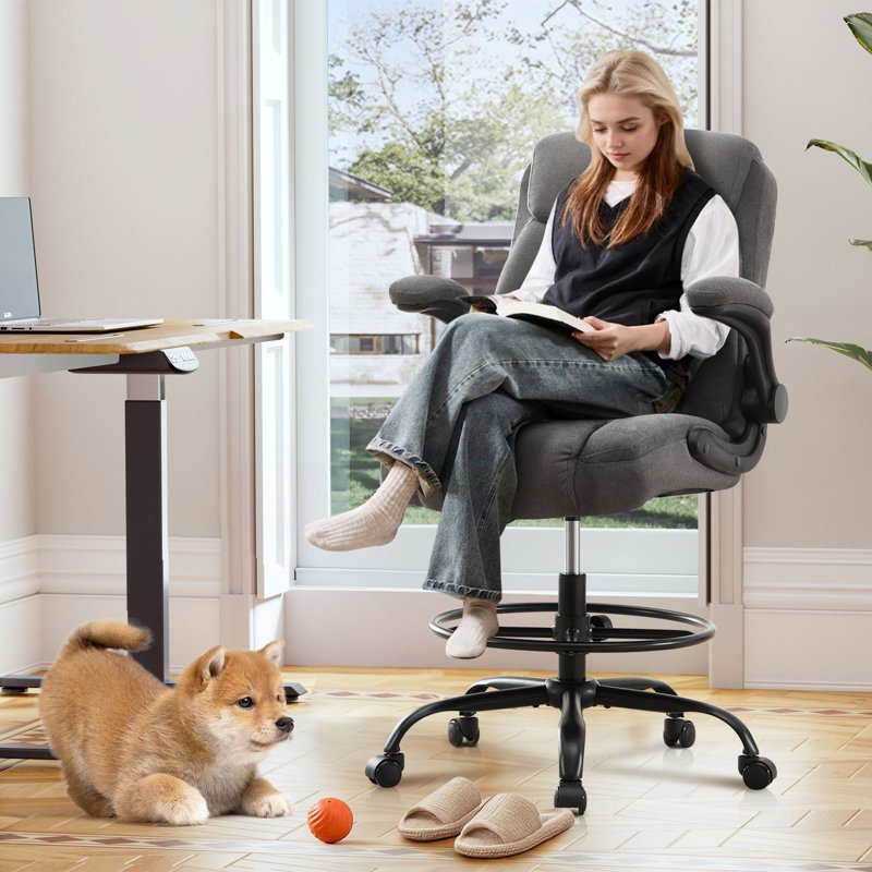 Tall Office Chair for Standing Desks Ergonomic Adjustable High Back Chair with Flip-Up Armrest